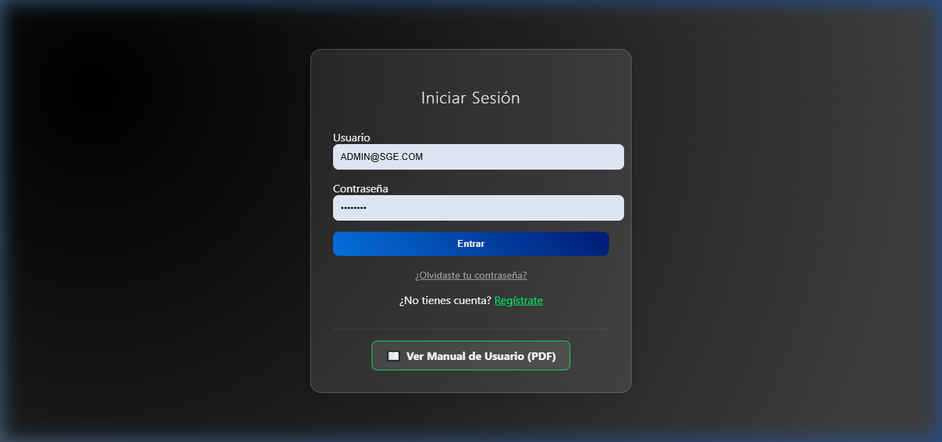 Pantalla de Inicio de Sesión